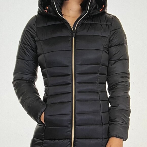 Save The Duck Women's Reese Hooded Puffer Coat in Black size 5 L/XL
